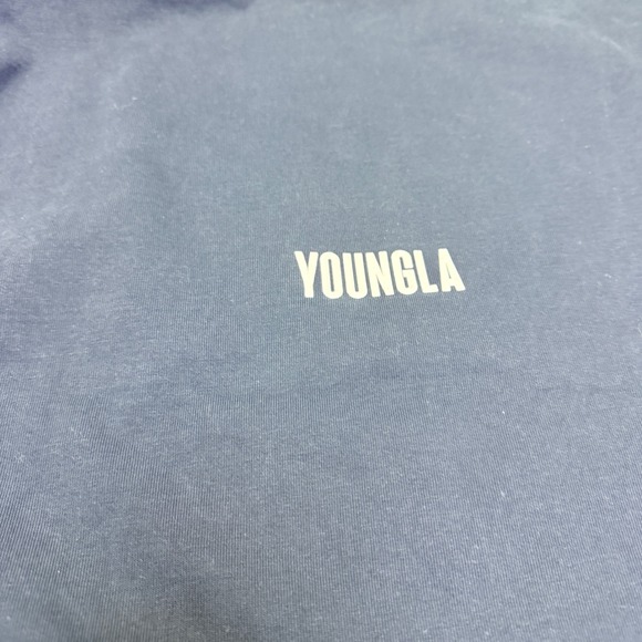 YoungLA Cars N Curls Racing Long Sleeve Shirt Navy Blue Raw Hem Mens Medium 8037 - Picture 8 of 8